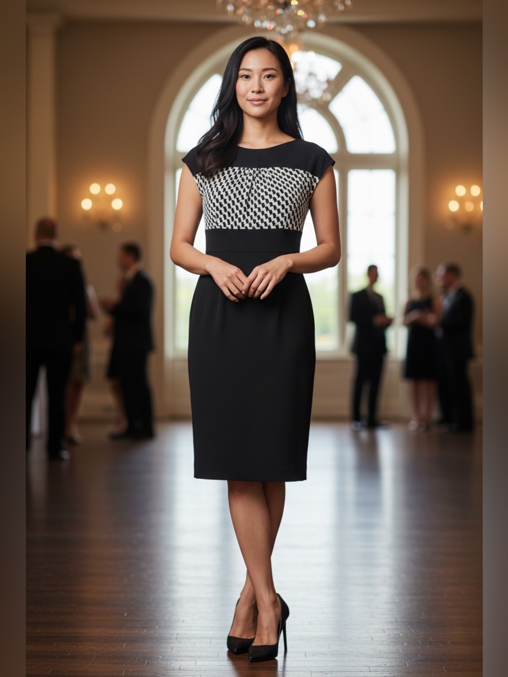 White House Black Market Silk Bodice Sheath Dress Size 2 Black Career Cocktail